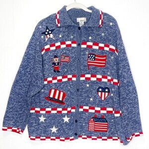 KB Collections Woman Patriotic Americana Bear Sweater Embroidered Felt Cardigan
